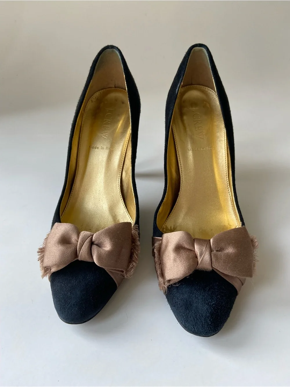 Black Suede J. Crew w/satin bow accent pumps